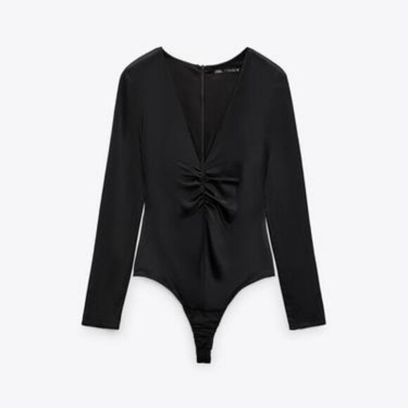 ZARA RUCHED SATIN EFFECT BODYSUIT - Picture 1 of 2
